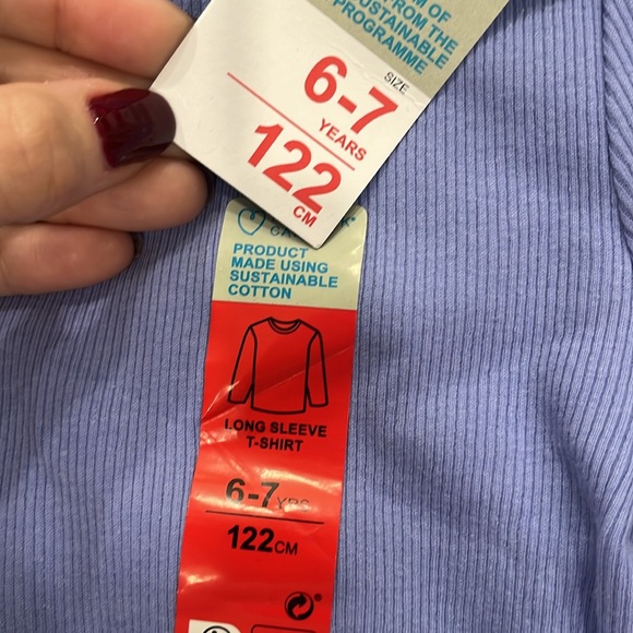 Primark Purple Long Sleeve Ribbed Shirt, Size 6-7 - Picture 3 of 3